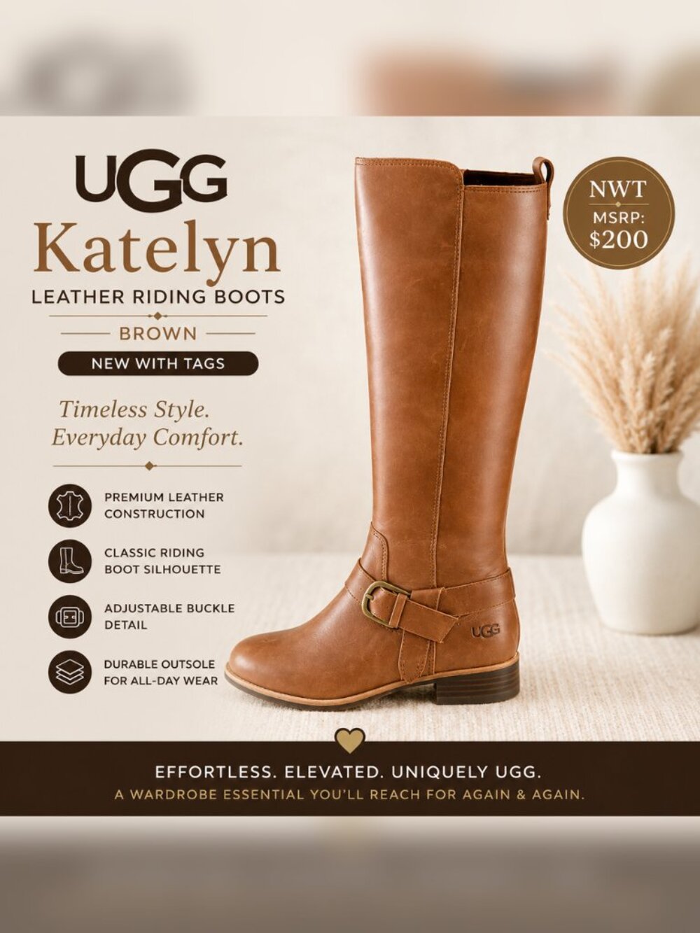 UGG Katelyn Leather Riding Boots – Brown, NWT (MSRP: $200)
